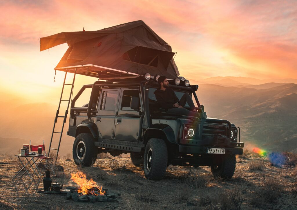 camping car in sunset